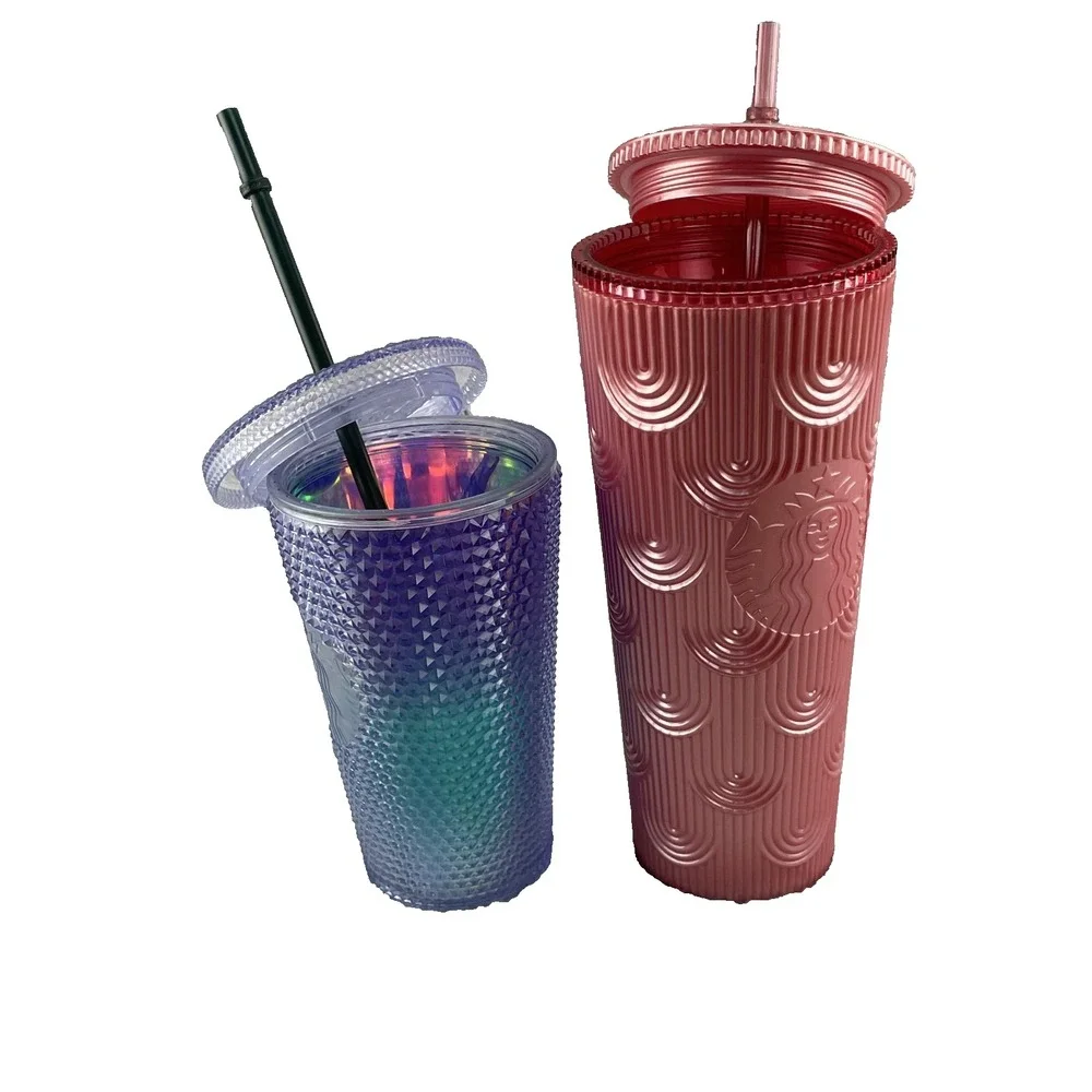 Starbucks Studded Tunbler 24/12oz Lot of 2 Venti Blue Orange Matte Cup Insulated
